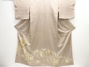 作家物　花鳥更紗模様刺繍三つ紋色留袖（比翼付き）